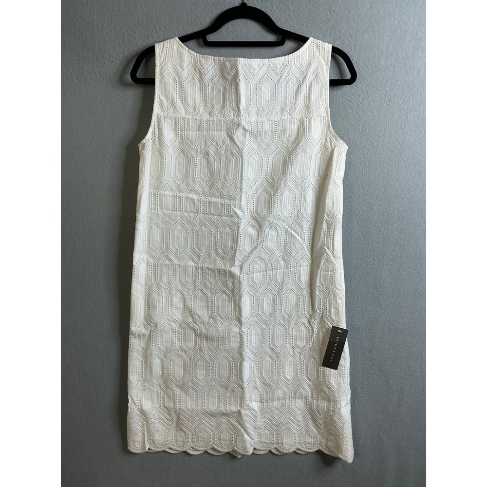 Ann Taylor Eyelet Dress 6 Sleeveless White Geometric Summer Dress‎ NWT - Picture 3 of 7
